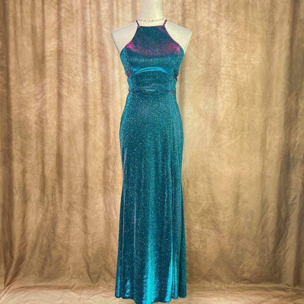Vintage Y2K Formal Dress Lace Up Back Color Shift Sparkle Maxi Party Mermaid